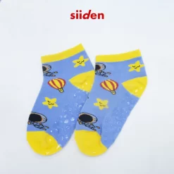 Tất bé trai/bé gái dễ thương màu xanh, vớ trẻ em cotton mềm mịn, hình phi hành gia, có đệm cao su chống trượt – E3CB001